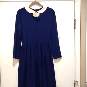 Leslie Fay Vintage Made In USA  Midi Dress With Peter Pan Collar Measures Size 6